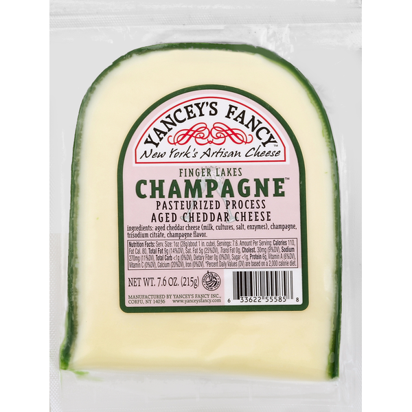 Packaged Cheese Yancey's Fancy Cheese, Pasteurized Process Aged Cheddar, Finger Lakes Champagne hero