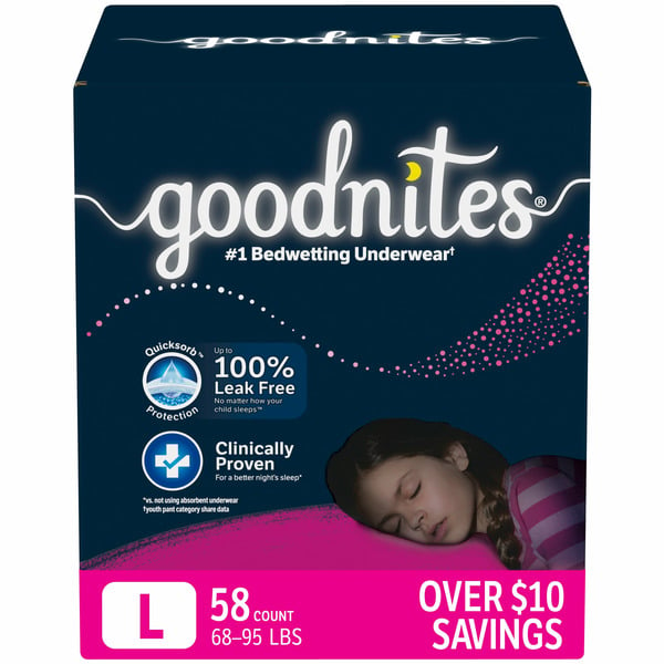 Baby Necessities Goodnites Girls' Nighttime Bedwetting Underwear, Size Large (68-95 lbs) hero