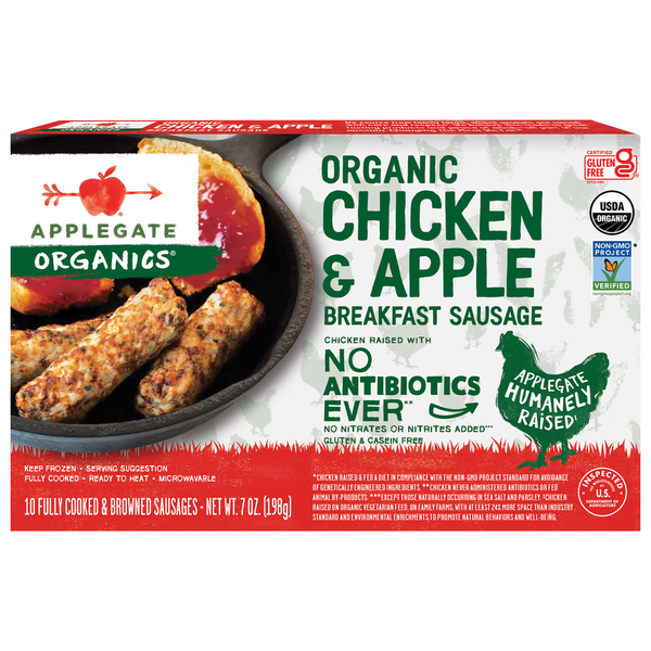 Hot Dogs, Bacon & Sausage Applegate Organic Chicken & Apple Breakfast Sausage (Frozen) hero