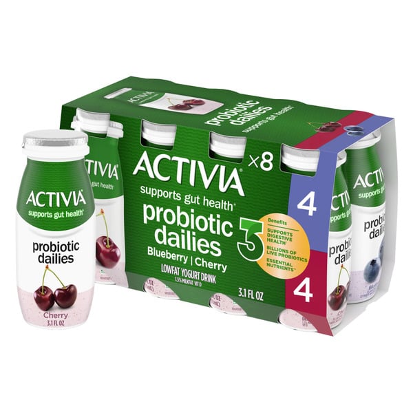 Yogurt Activia Blueberry and Cherry Lowfat, Probiotic Yogurt Drinks hero