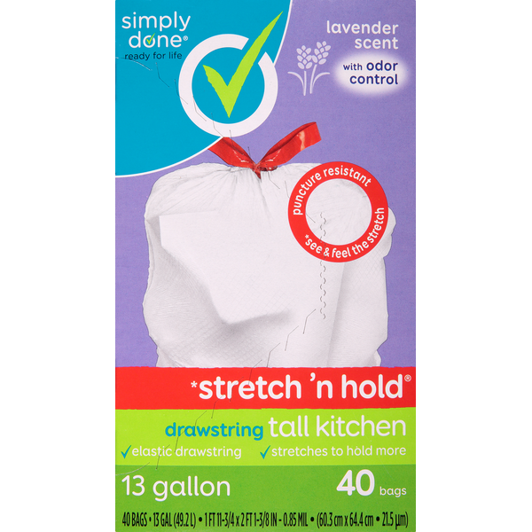 Trash Bags & Liners Simply Done Tall Kitchen Bags, Drawstring, Lavender Scent, 13 Gallon hero