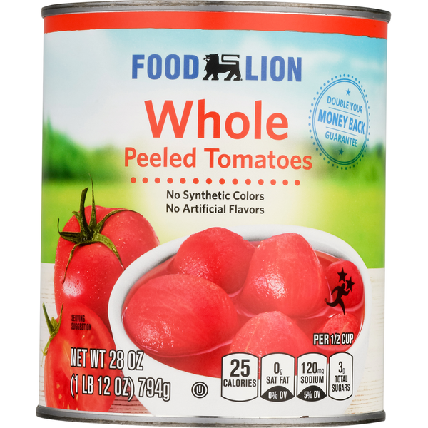 Canned & Jarred Vegetables Food Lion Tomatoes, Peeled, Whole hero