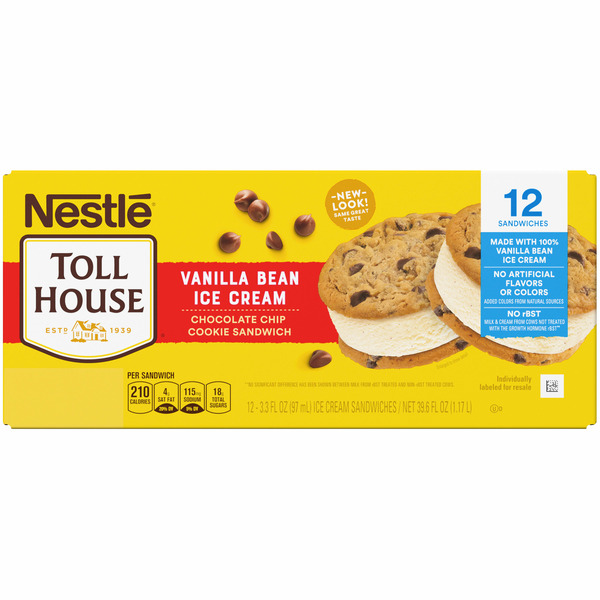 Toll House Vanilla Bean Ice Cream Chocolate Chip Frozen Sandwiches hero