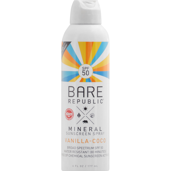 Body Lotions & Soap Bare Republic Sunscreen Spray, Mineral, Vanilla-Coco, Broad Spectrum SPF 50 hero