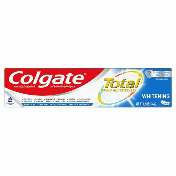 Colgate Total Whitening Toothpaste with Fluoride, Multi-Protection, Mint hero