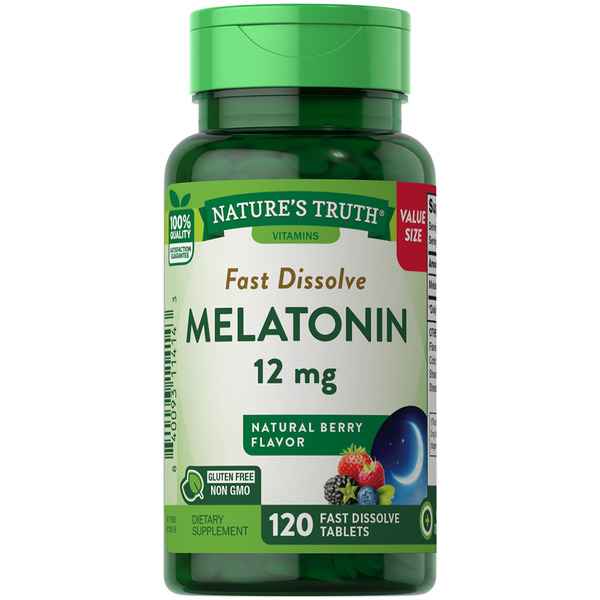 Vitamins & Supplements Nature's Truth Melatonin 12 mg Fast Dissolve Tablets, Natural Berry Flavor hero