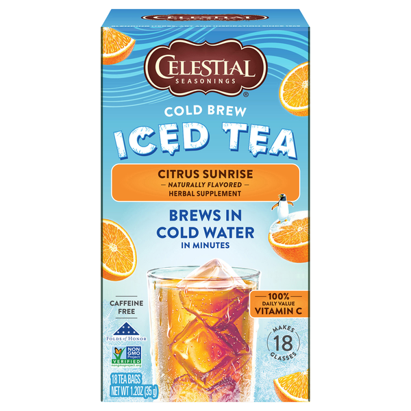 Tea Celestial Seasonings Iced Tea, Cold Brew, Citrus Sunrise, Tea Bags hero