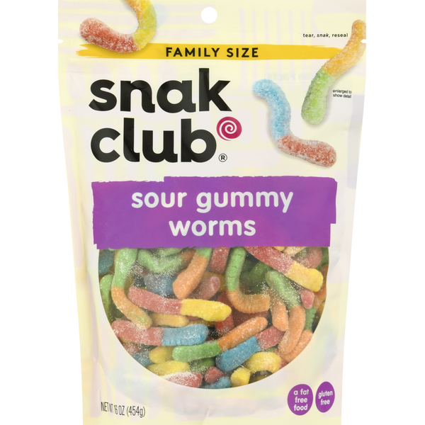 Snak Club Gummy Worms, Sour, Family Size hero