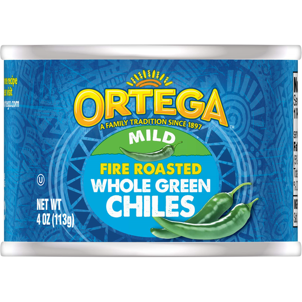 Latino Foods Ortega Green Chiles, Fire Roasted, Mild, Whole hero