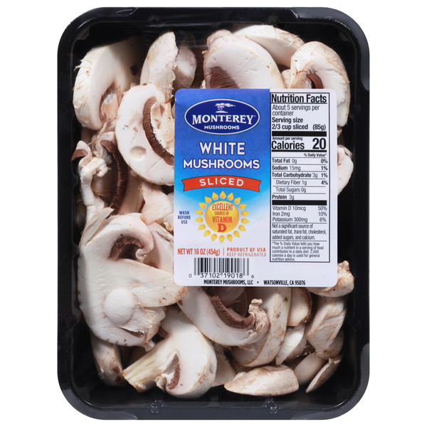 Packaged Vegetables & Fruits Mushrooms, White, Sliced hero