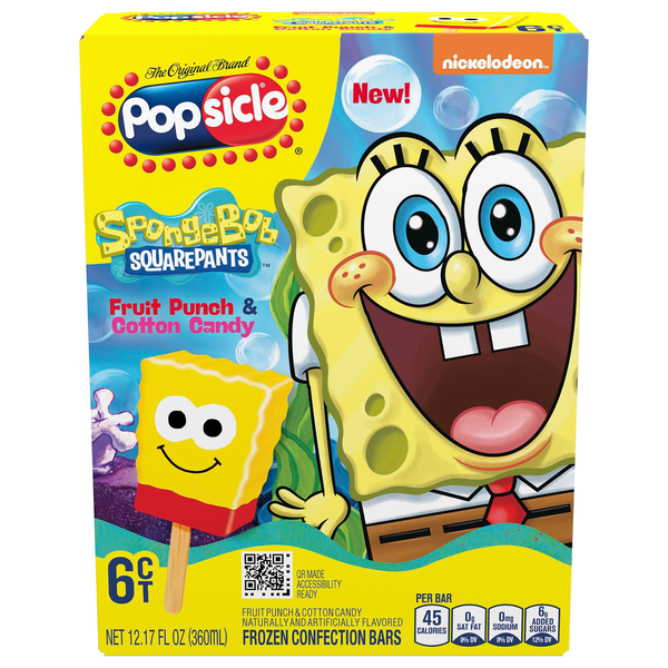 Frozen Dessert Popsicle Confection Bars, Fruit Punch & Cotton Candy, SpongeBob SquarePants hero