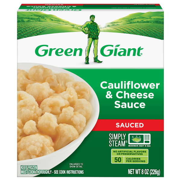 Frozen Produce Green Giant Cauliflower, Cheese Sauce, Sauced hero