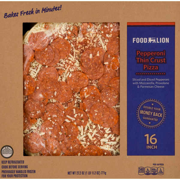 Prepared Meals & Sides Food Lion Pizza, Thin Crust, Pepperoni, 16 Inch hero