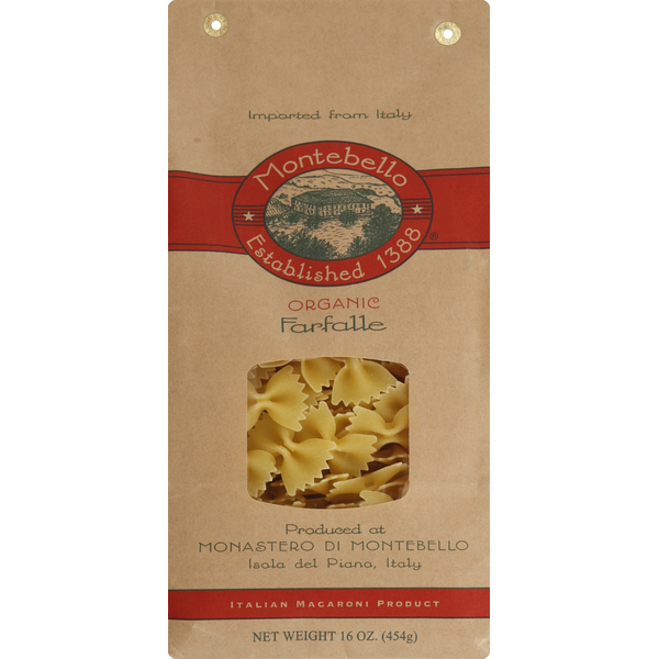 Dry Pasta Montebello Farfalle, Organic hero