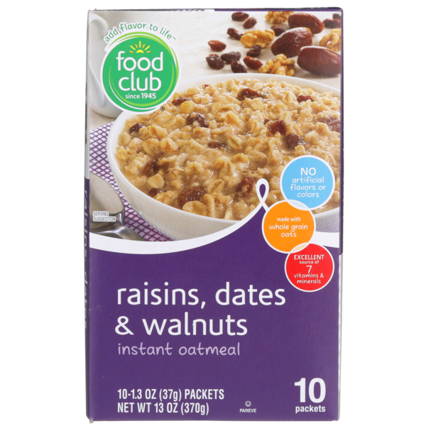 Hot Cereal & Pancake Mixes Food Club Raisins, Dates & Walnuts Instant Oatmeal hero