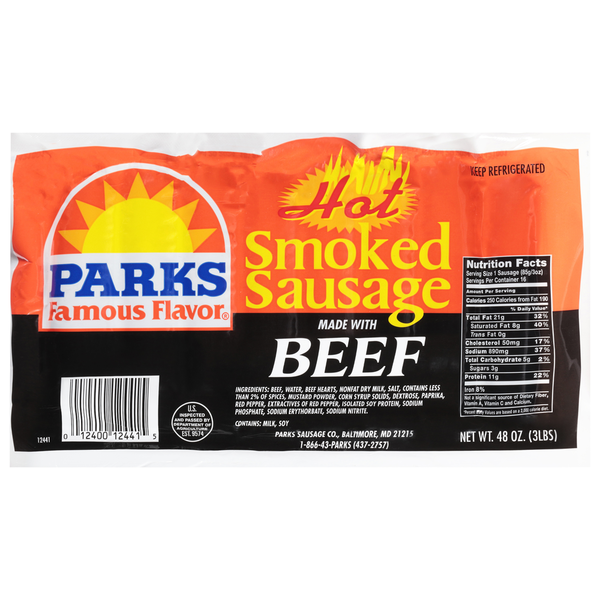 Hot Dogs, Bacon & Sausage Parks Famous Flavor Sausage, Smoked, Hot hero