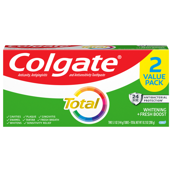 Colgate Toothpaste, Whitening + Fresh Boost, 2 Value Pack, Gel hero