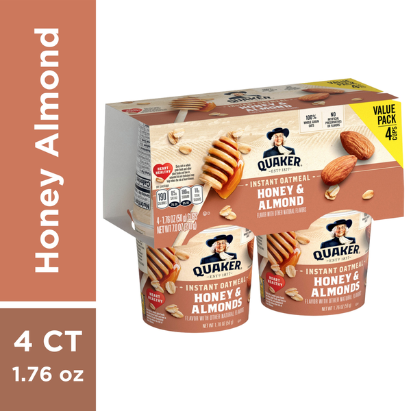 Cereal Quaker Oatmeal, Instant, Honey & Almond, Value Pack hero