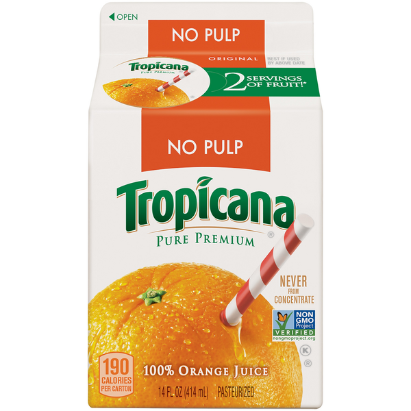 Refrigerated Tropicana Orange No Pulp 100% Juice hero