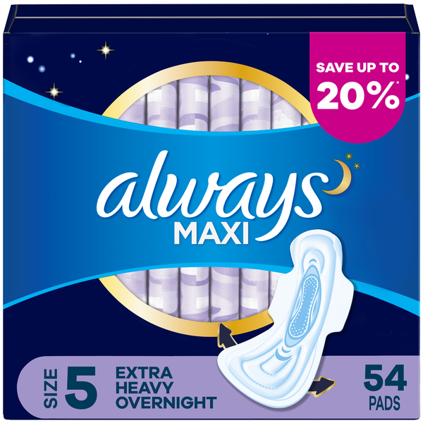 Diapers & Wipes Always Maxi Pads Size 5 Overnight Absorbency Unscented with Wings hero