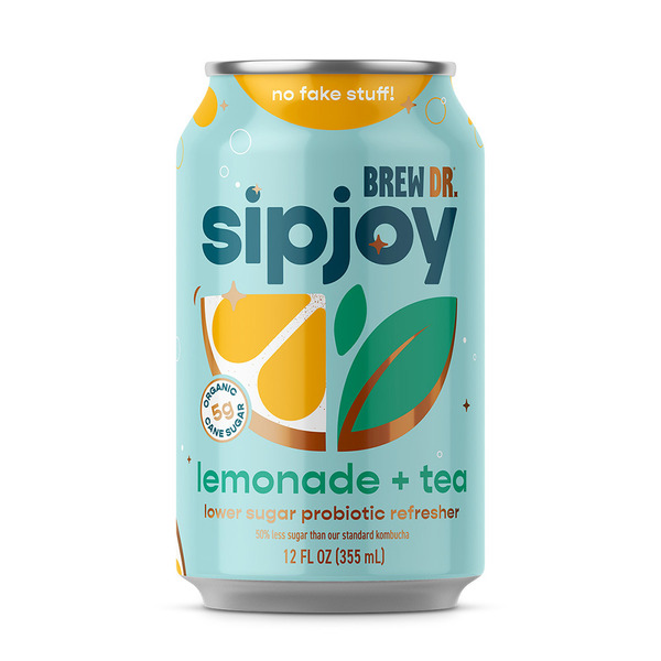 Refrigerated Sipjoy lemonade + tea, probiotic sparkling water hero