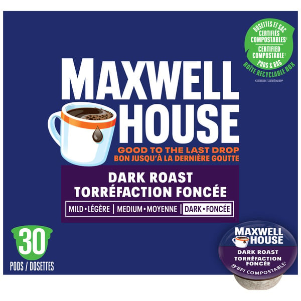 Bulk Tea & Coffee Maxwell House Dark Roast Coffee Certified Compostable K-Cup® Coffee Pods hero