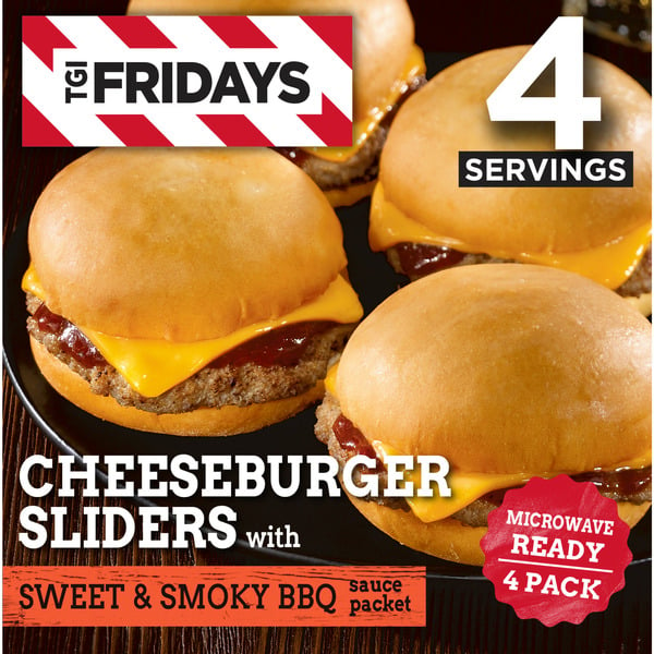 Frozen Appetizers & Sides TGI Fridays Cheeseburger Sliders with Sweet & Smoky BBQ Sauce Frozen Food Snacks hero