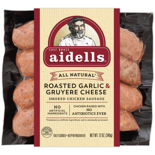 Hot Dogs, Bacon & Sausage Aidells Smoked Chicken Sausage, Roasted Garlic & Gruyere hero