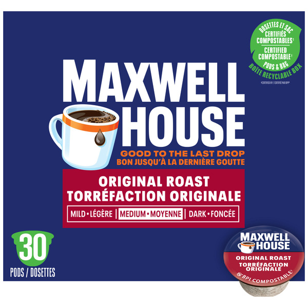 Coffee Maxwell House Original Roast Coffee Certified Compostable K-Cup Coffee Pods hero