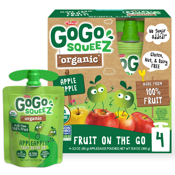 Fruit & Vegetable Snacks GoGo Squeez Apple Sauce, Organic, Fruit On The Go, Apple Apple, 4 Pack hero