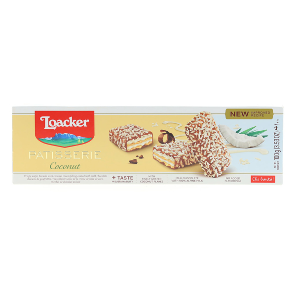 Cookies & Cakes Loacker Patisserie Coconut, Crème-filled Milk Chocolate Wafer Biscuit hero