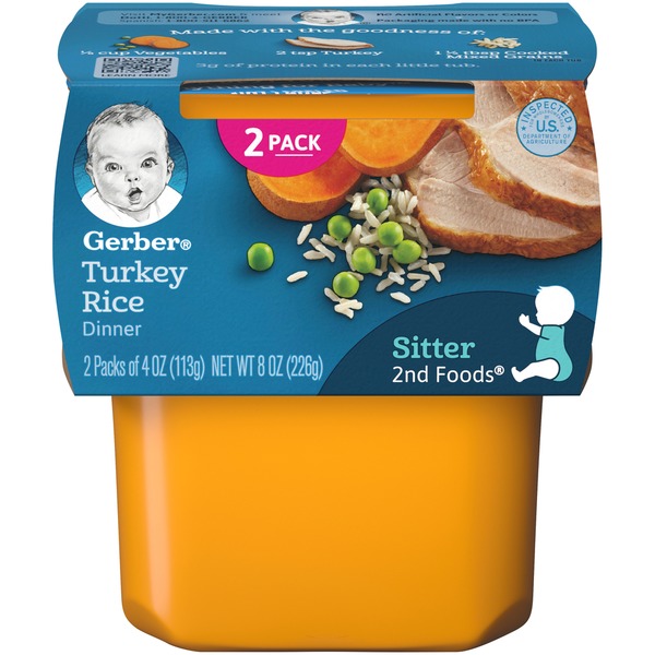 Baby Food & Formula Gerber Nutritious Dinner Turkey & Rice Baby Food 2nd Foods hero