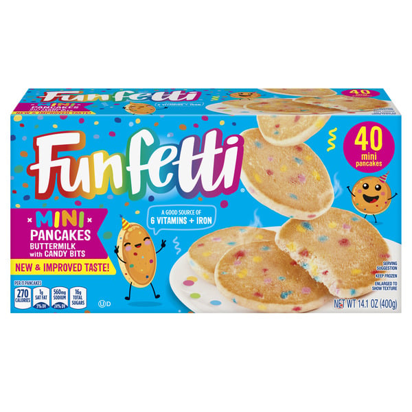 Hot Cereal & Pancake Mixes Pillsbury Funfetti Frozen Buttermilk Mini Pancakes With Candy Bits hero