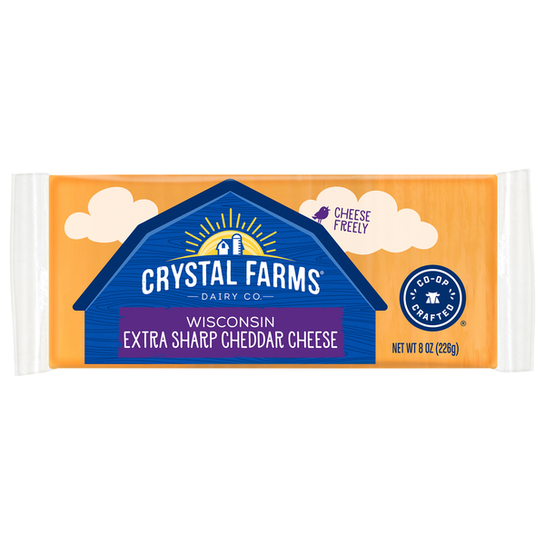 Packaged Cheese Crystal Farms Cheese, Extra Sharp Cheddar, Wisconsin hero