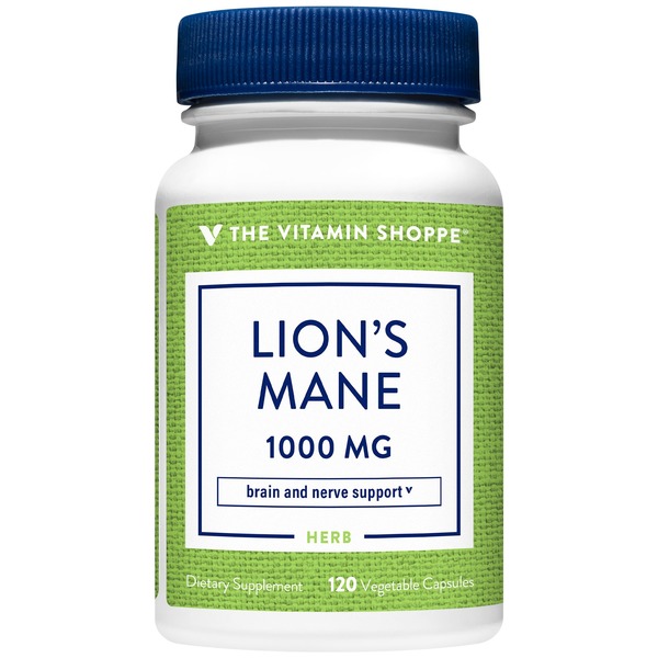 Brain & Memory Support The Vitamin Shoppe Lion's Mane - Nootropic Mushroom Formula for Brain & Nerve Support - 1,000 MG (120 Vegetable Capsule hero