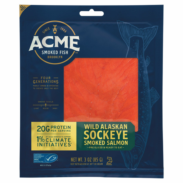 Fresh Fish & Shrimp Acme Smoked Fish Wild Alaskan Sockeye Smoked Salmon hero