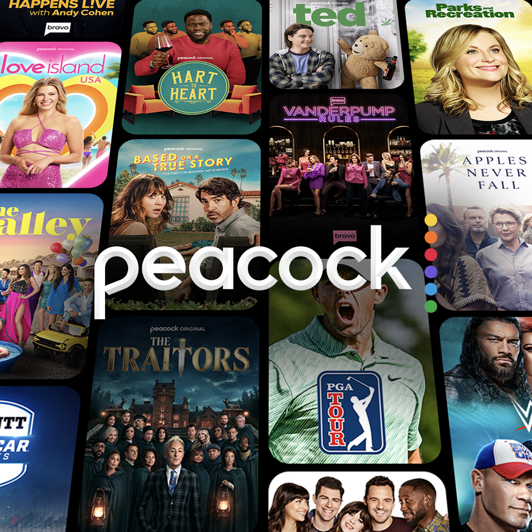 collage of movies and shows that are available on Peacock