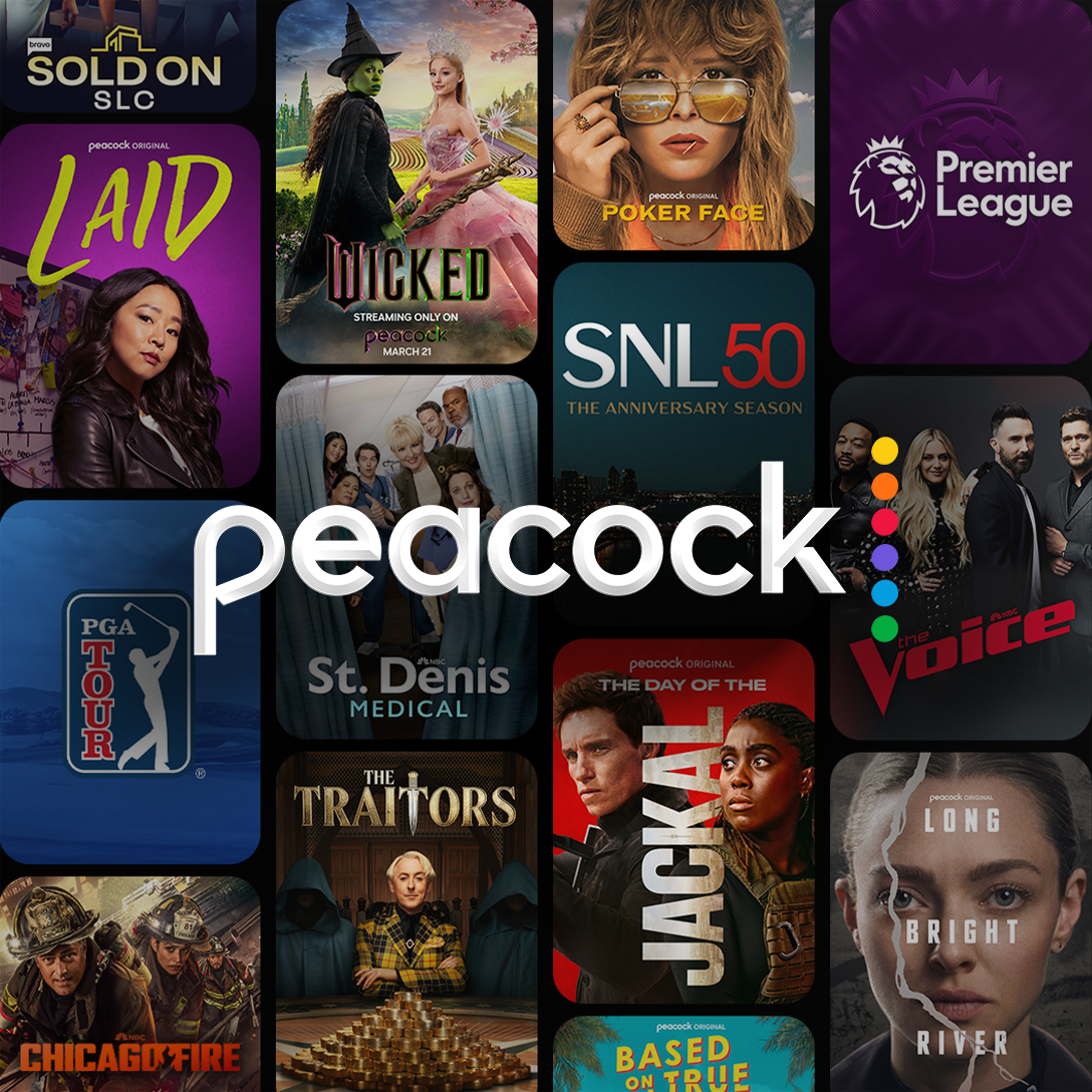 collage of movies and shows that are available on Peacock