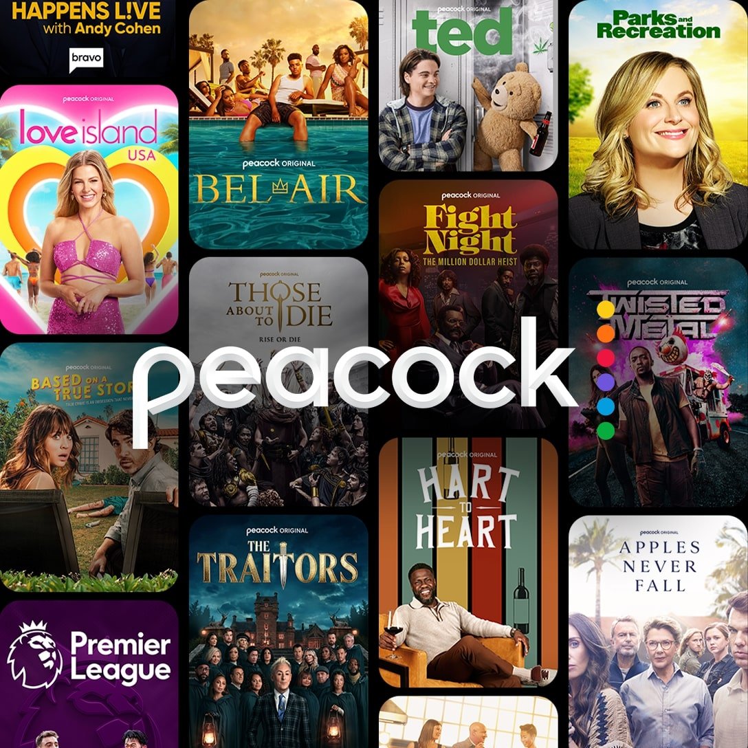 collage of movies and shows that are available on Peacock