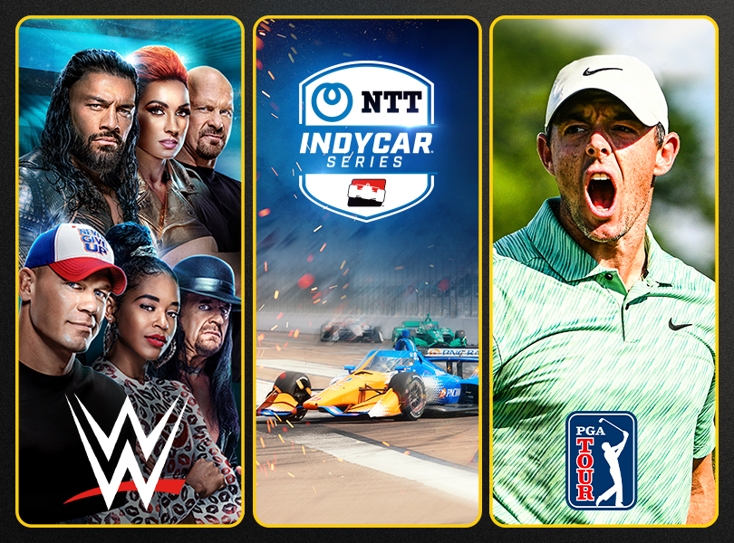 Sports on Peacock include WWE, IndyCar races, and PGA Tour