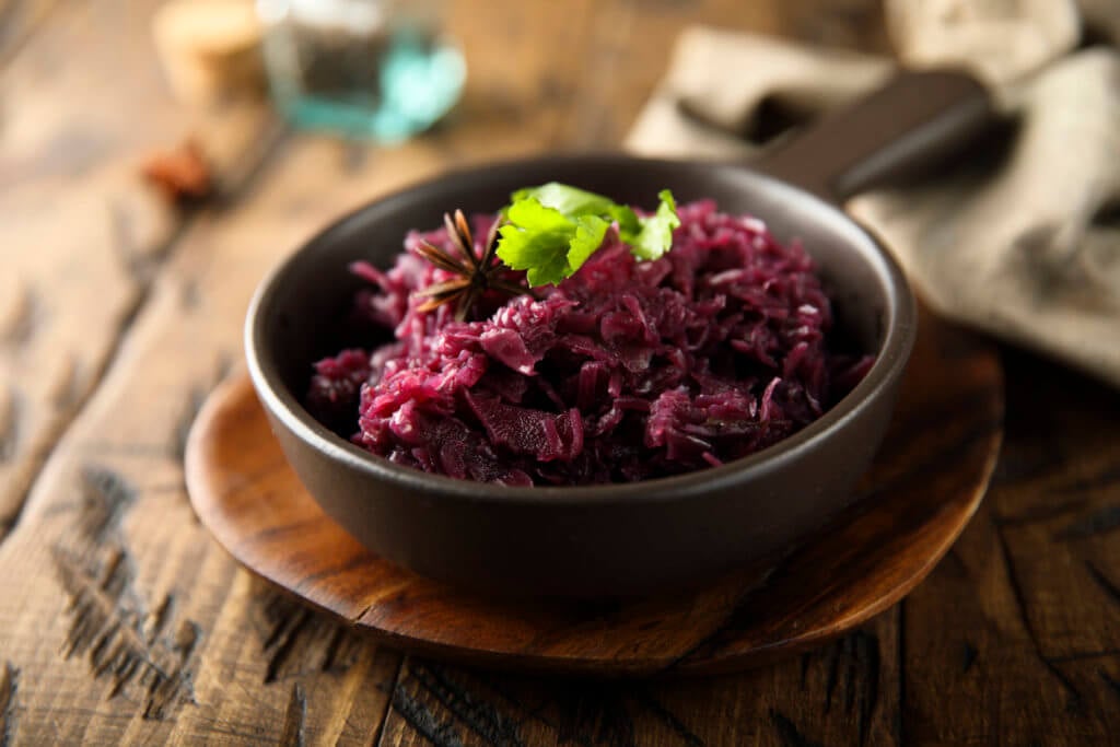 Traditional homemade red cabbage stew.