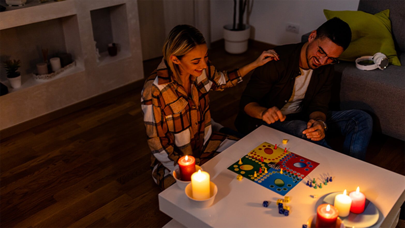 Two people enjoying game night