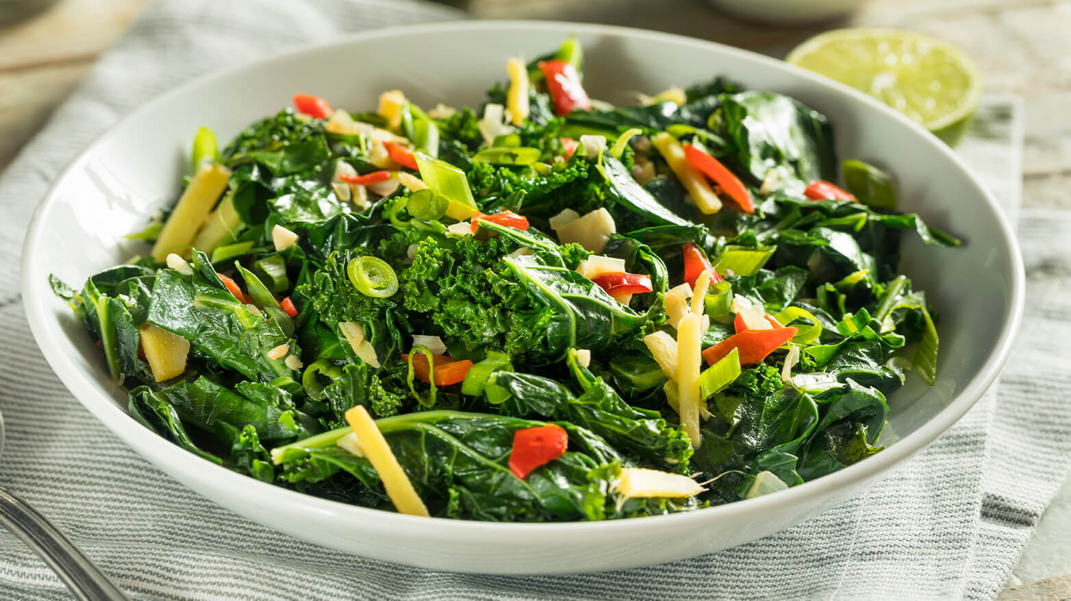 Bowl of sauteed collard greens