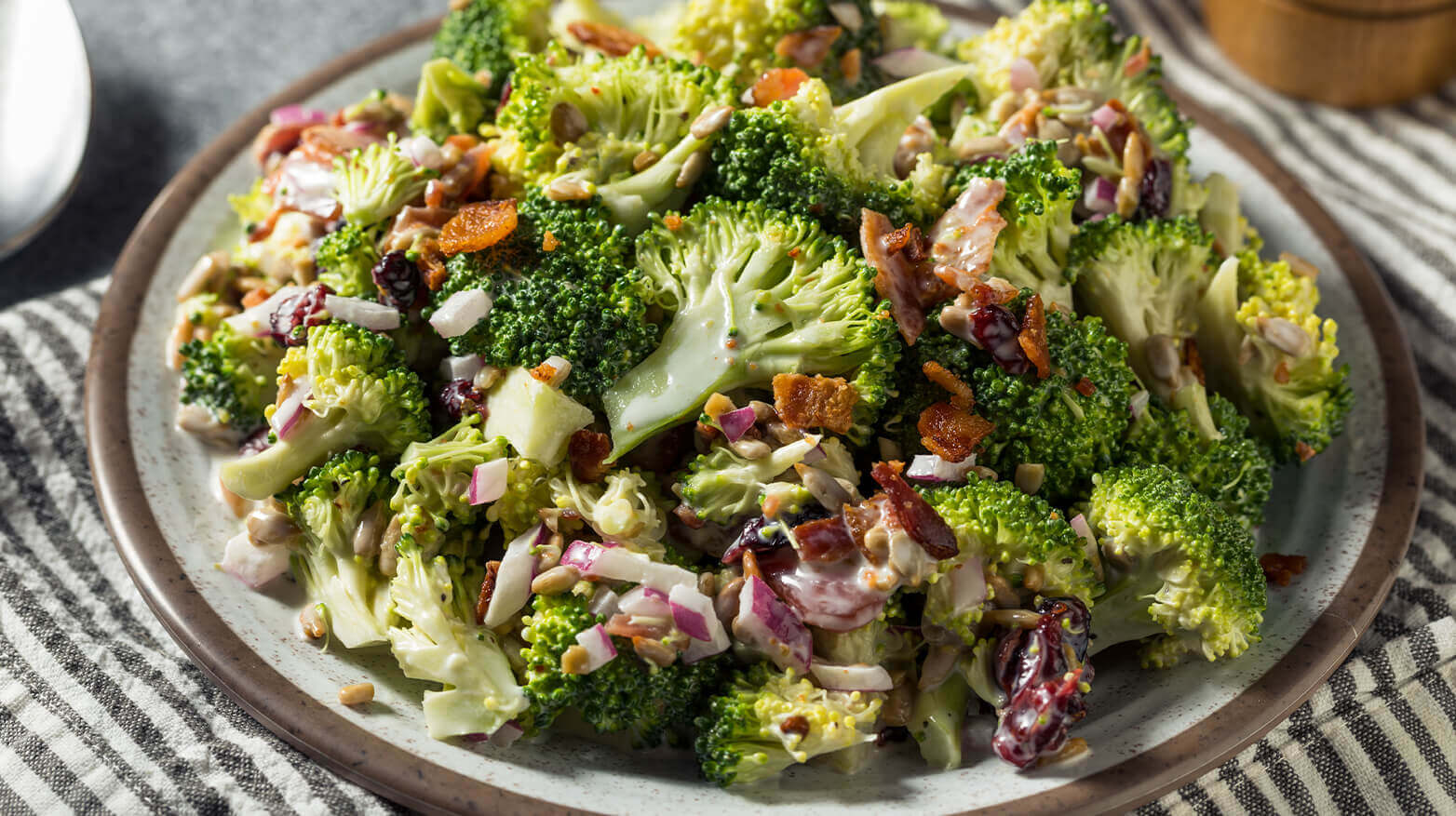 Plate of broccoli salad with bacon