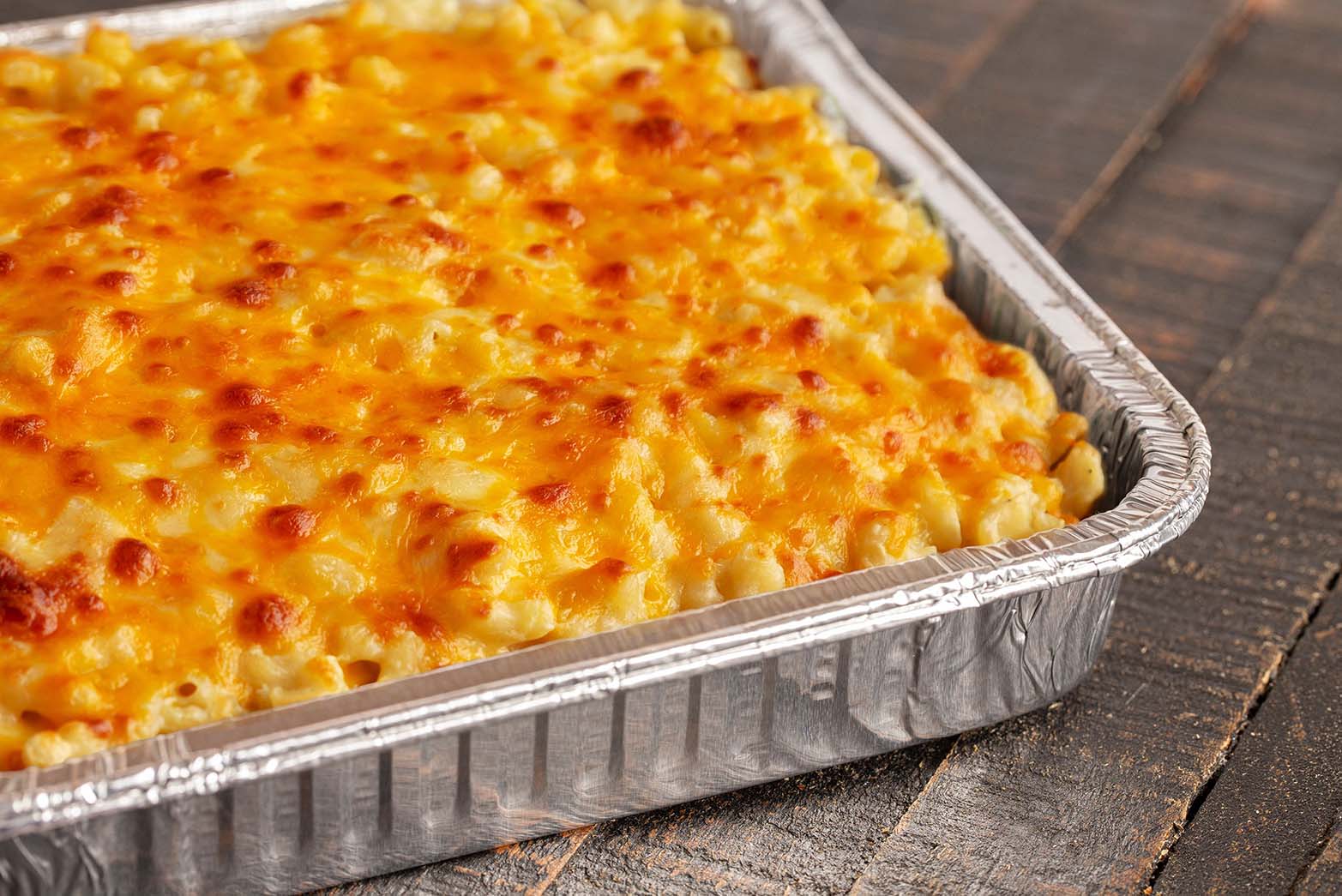 Large pan of baked mac and cheese