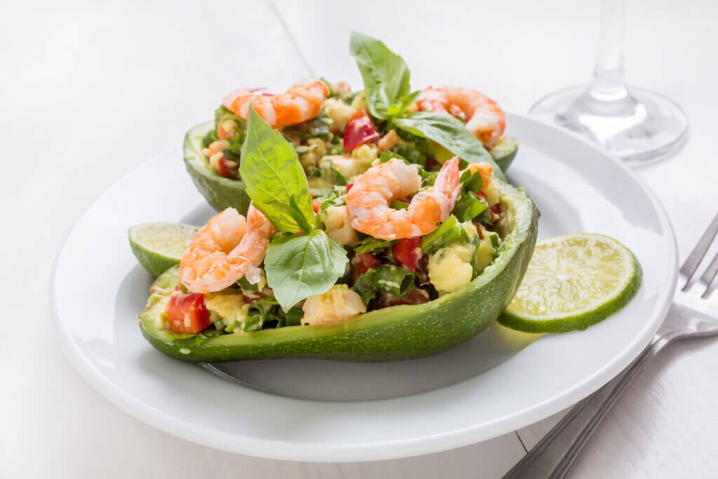 Avocado Cups Stuffed with Tasty Mexican Prawn and Avocado Salad