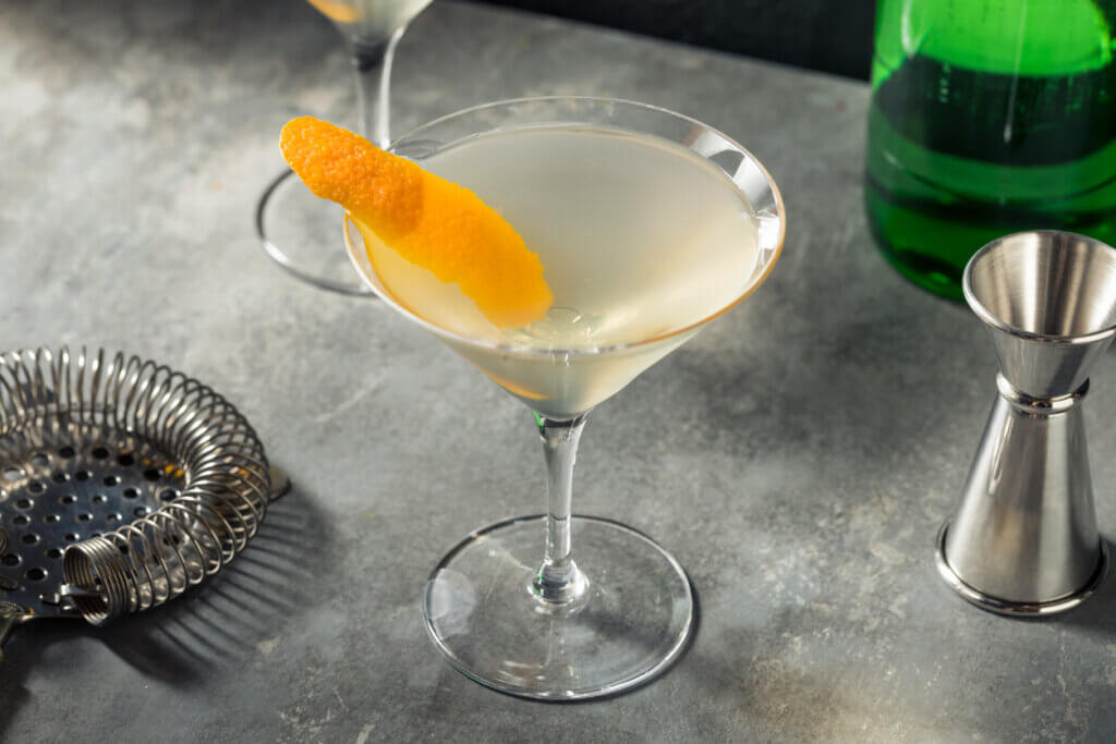 Boozy Refreshing Korean Soju Martini with an Orange Garnish