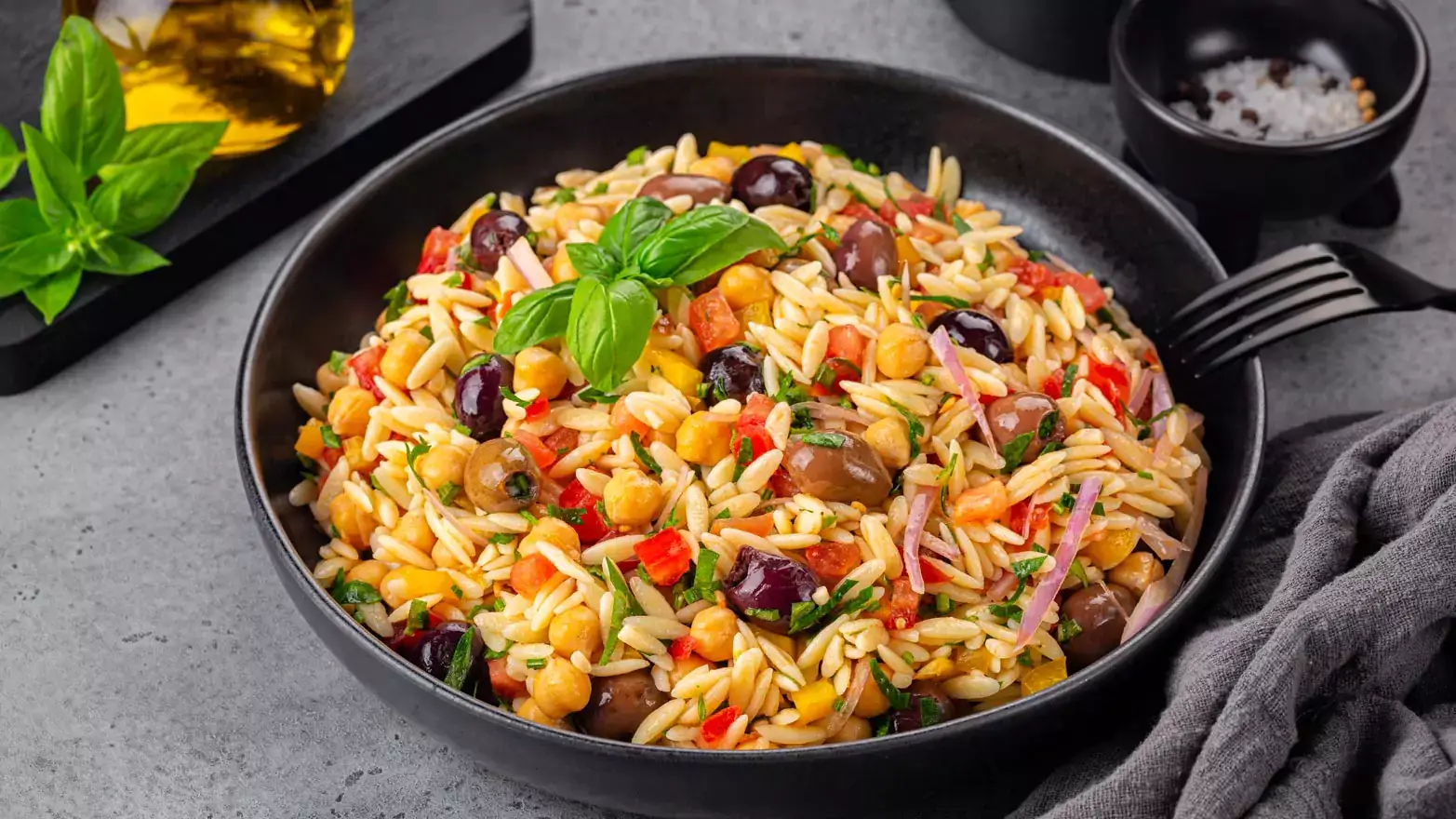 bowl of orzo salad