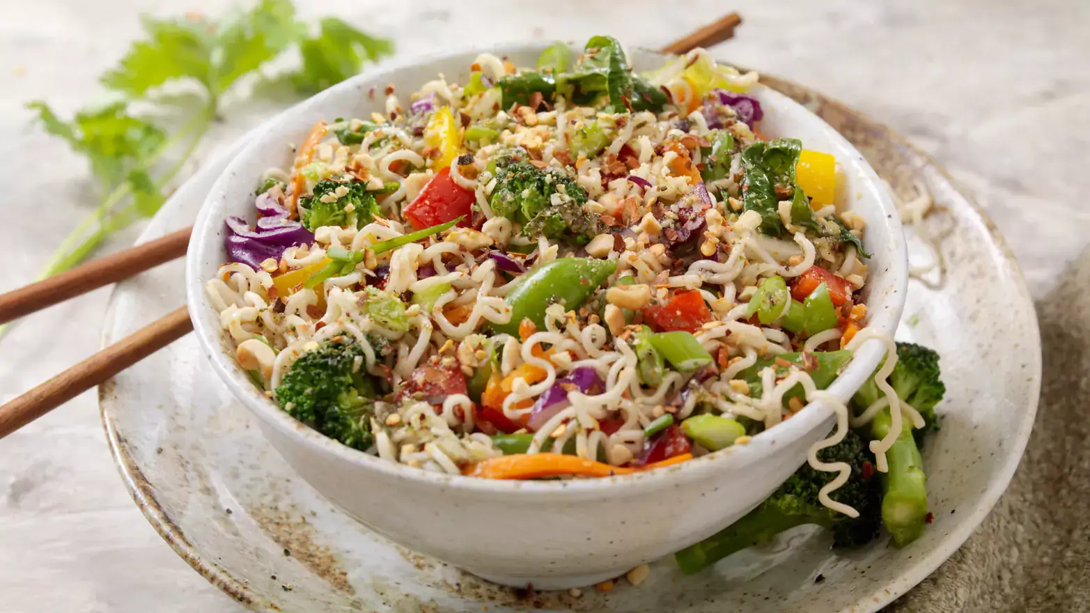 bowl of peanut noodle salad