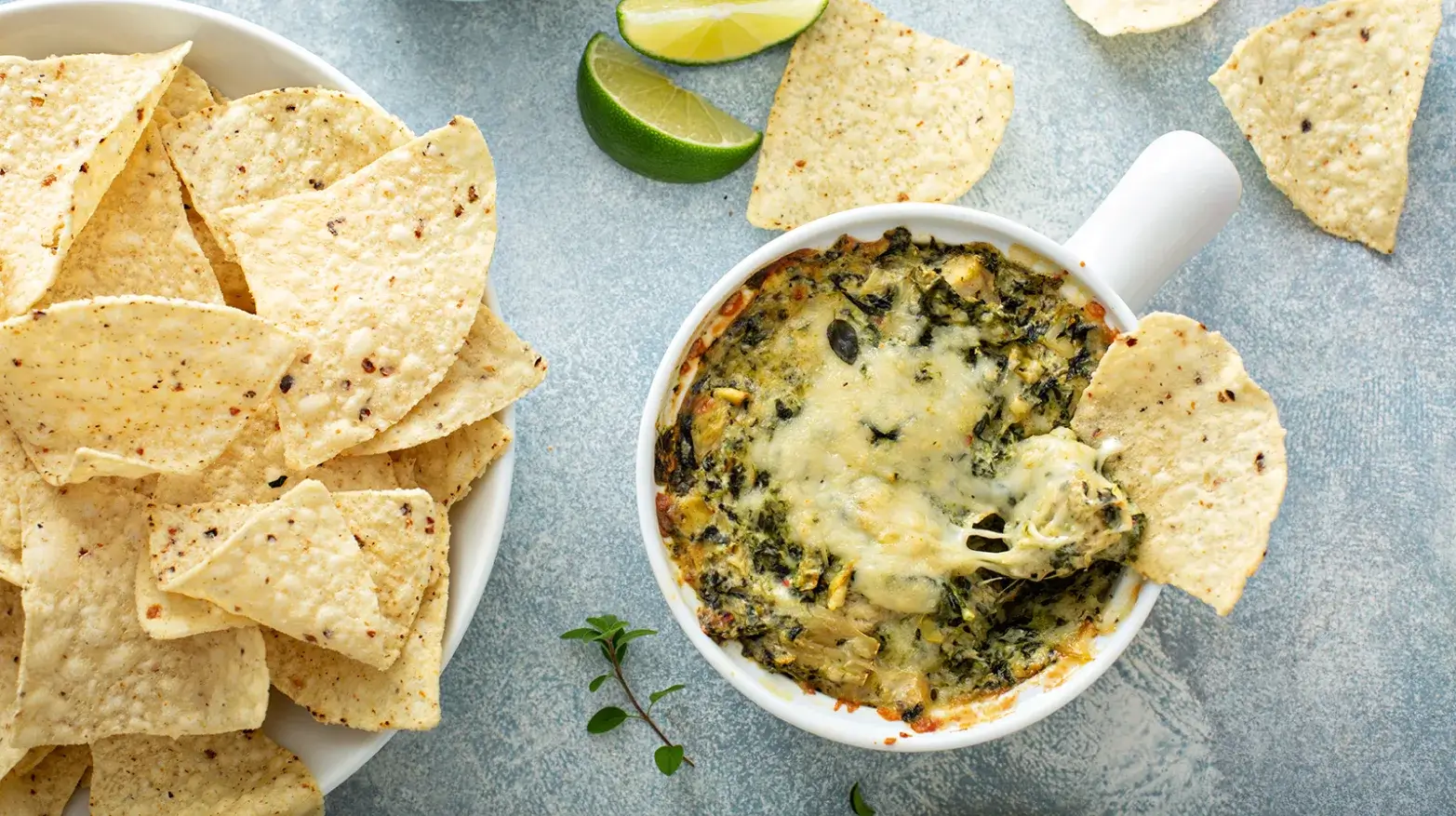 baked spinach dip with tortilla chips